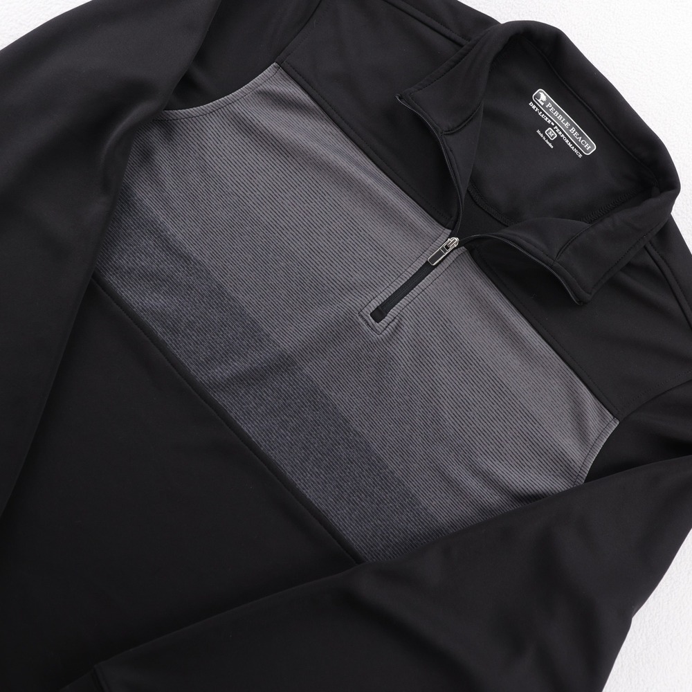Pebble Beach Dry-Luxe Performance Mens Medium Black Gray 1/4 Zip‎ Golf Pullover